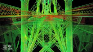 A laser scanned point cloud image of the Forth Road Bridge
