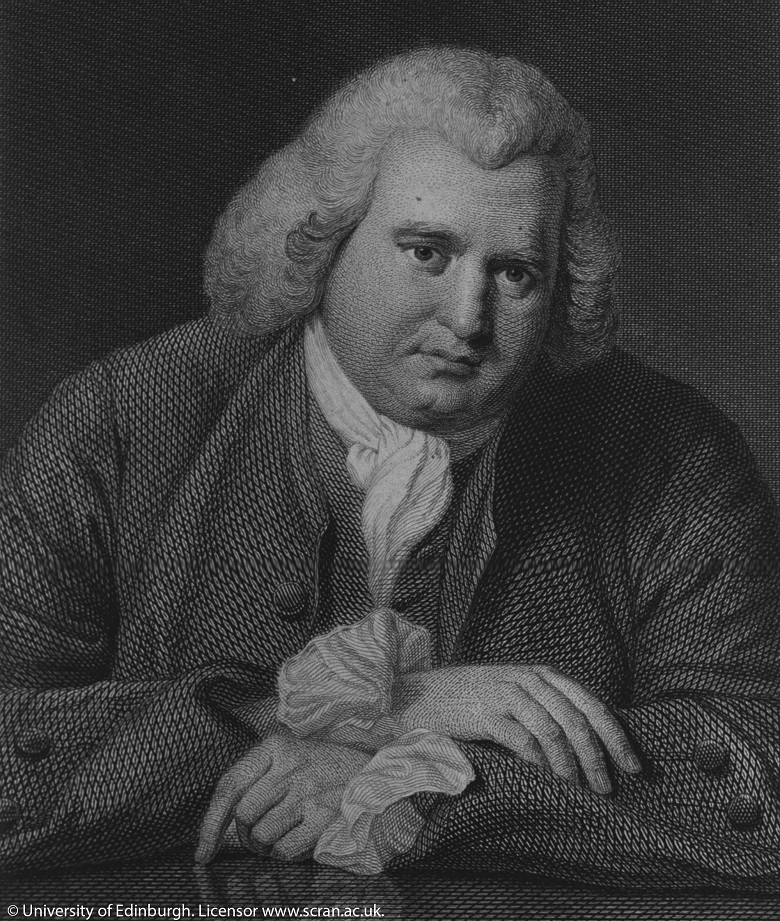 A black and white drawing of Erasmus Darwin