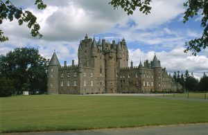 Glamis Castle on a cloudy day