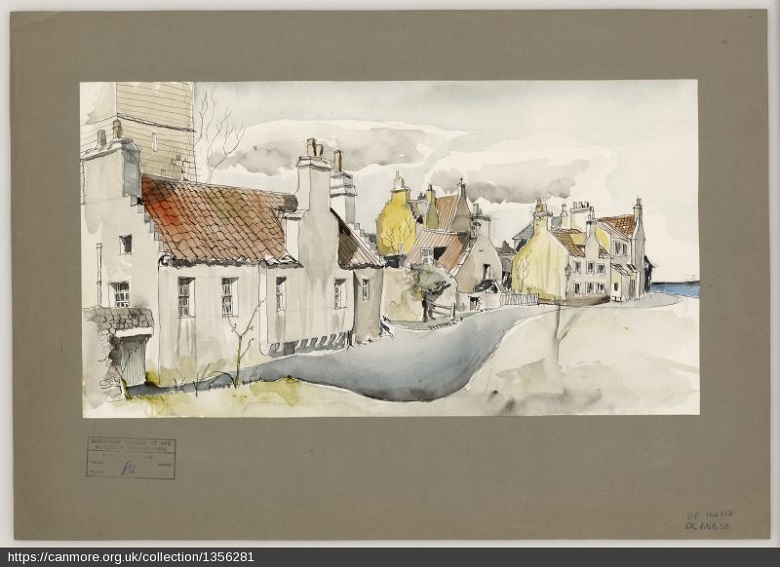 A drawing of a row of some of Scotland's traditional buildings