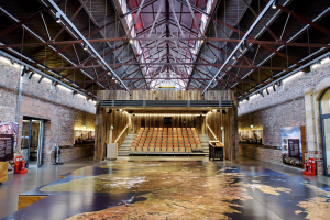 The Engine Shed main space with a giant map and open auditorium