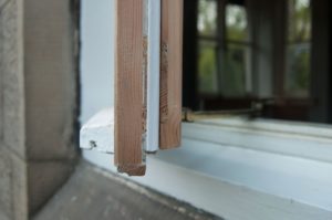 A draft strip on a sash and case window