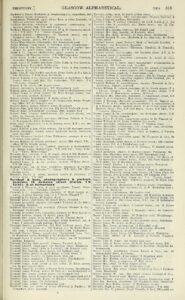 A long list of names, across two columns, on a page of a publication called the Glasgow Alphabetical